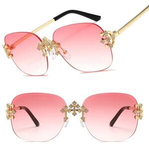 Chic Gold Square Sunglasses Womens Trendy Rimless Modern Fashion